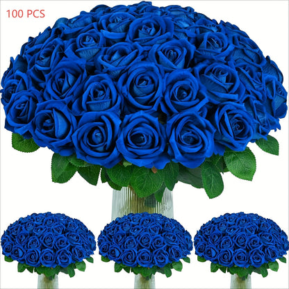 50/100pcs Red Roses Artificial Flowers, Real Touch Velvet Roses Bouquet Fake Flowers Bulk, Artificial Roses with Long Stems for Valentines Day Gift DIY Bridal Wedding Centerpiece Decorations, Mothers Day Decor, Home Decor, Room Decor, Rosas Eternas