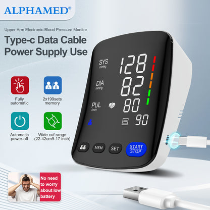1pc ALPHAMED Automatic Arm Blood Pressure Monitor U82RH, USB Powered, 8. 7-17 Inch Cuff, 2x199 Memory, LED High-Definition Curved Screen, Intelligent Design, Suitable for Elderly, Ideal Gift for Family and Friends