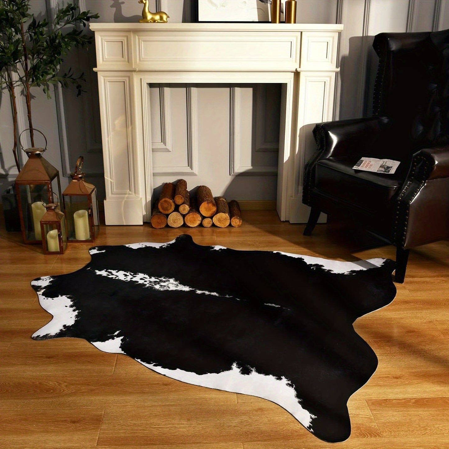 Imitation Cowhide Rug, 6.2 X 5.2 Feet, Animal Print Rug, Suitable for Bedroom Living Room, Western Style Decoration Dining Room Office Rug, Animal Skin Rug, Brown