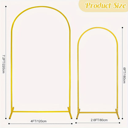 2pcs Heavy Duty Metal Wedding Arch Backdrop Set (7.2Ft And 6Ft) - Sturdy Frame with Golden Powder Coating, Easy to Assemble Balloon Flower Arch for Weddings, Birthdays, Eid And Ramadan Decorations - Indoor/Outdoor Party Decor, No Batteries