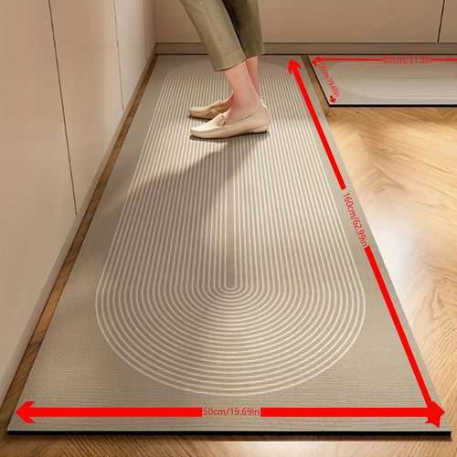 Nordic Style Kitchen Mat - Thickened Absorbent Non-Slip Rubber Backing, Floral Pattern Beige/Brown, Durable for High Traffic Areas, Hand Wash Solely