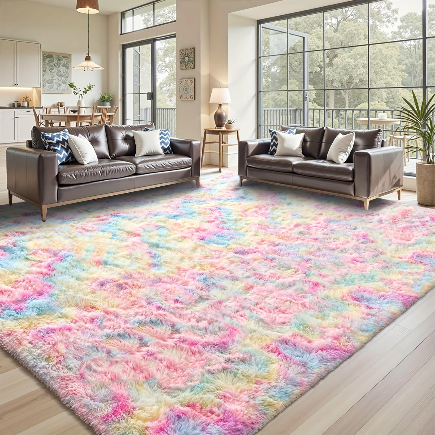 Soft Plush Area Rugs Non-slip Fuzzy Plush Soft Shaggy Bedside Rug Tie-Dyed Living Room Carpet Teen Dorm Home DecorPet Friendly Bedroom Living Room Nursery Room Rug Home Decor Room Decor
