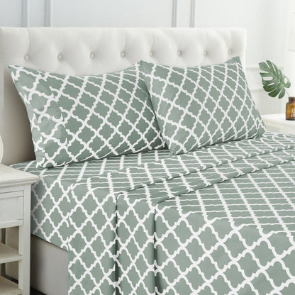 Lux Decor 4 Pieces Quatrefoil Bed Sheets - Stylish Comfy Bedding Set - Hotel Luxury Skin Friendly Cooling Sheets & Pillowcases Without Filler - Classic Collection With 16 Inches Deep Pocket - Shrinkage & Fade Resistant