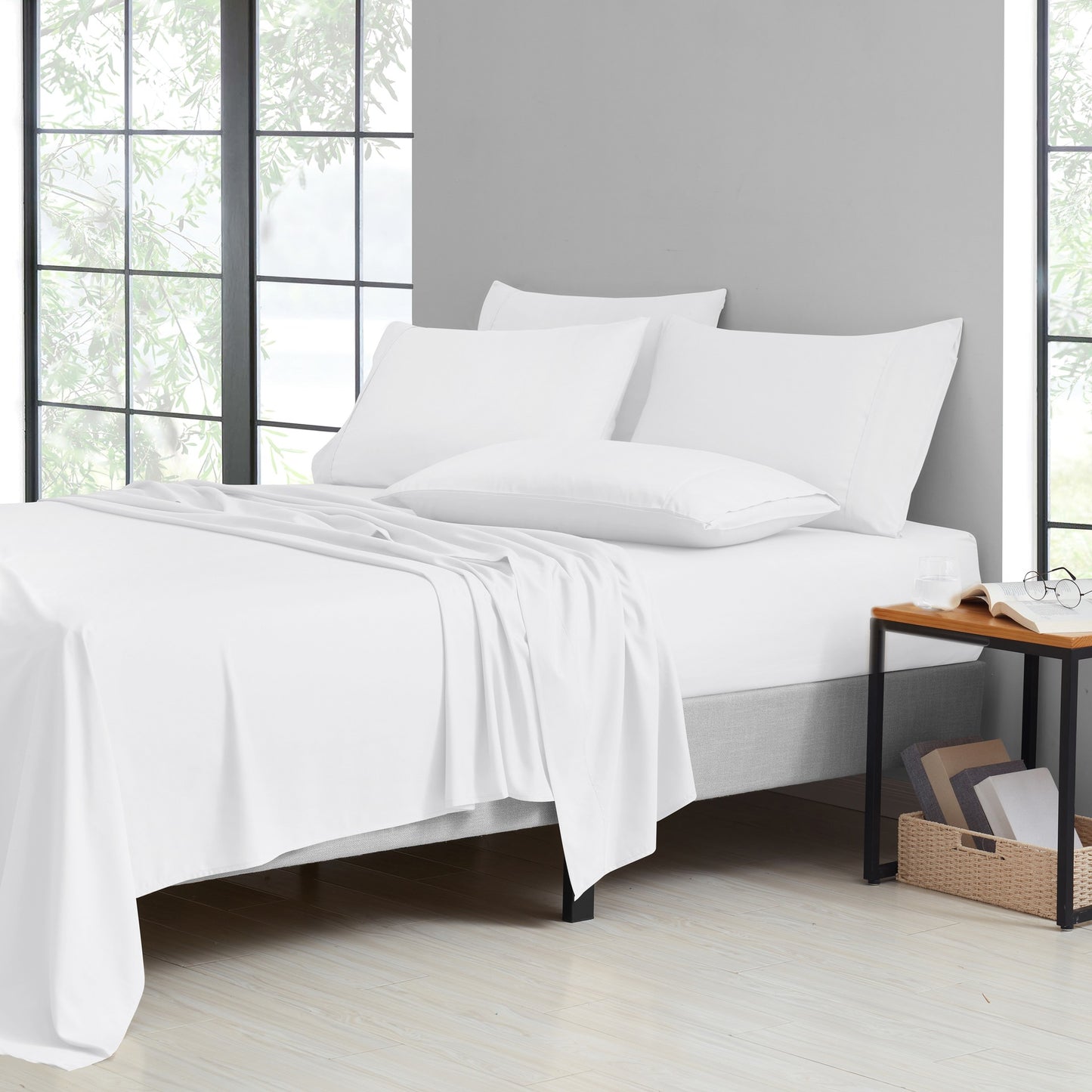 Bibb Home 2000 Thread Count 6 Piece Bamboo Sheet Set – Summer Satin Cooling, Deep Pocket, 6-Pc Egyptian Luxury, Bonus Pillowcases