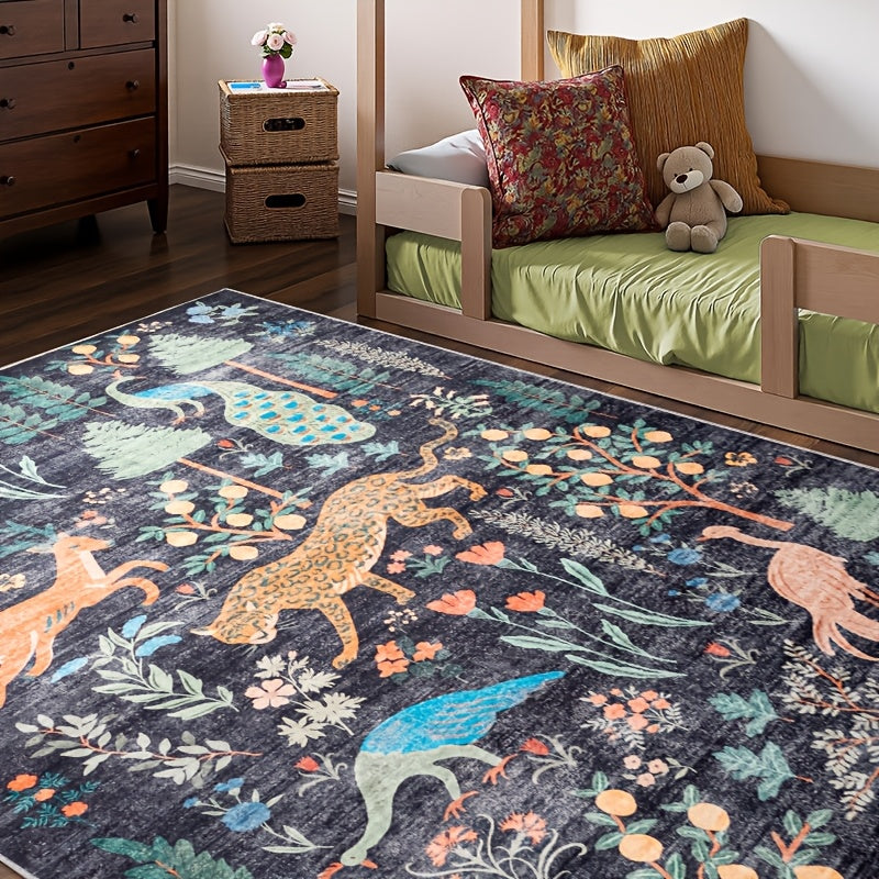 8X10Ft Rectangular Carpet Featuring Forest Animals - Soft, Non-Slip, Machine Washable - Ideal for Living Room Sofas, Bedrooms, Luxury Home Decor, Easy to Clean, Durable And Versatile, Perfect for Christmas