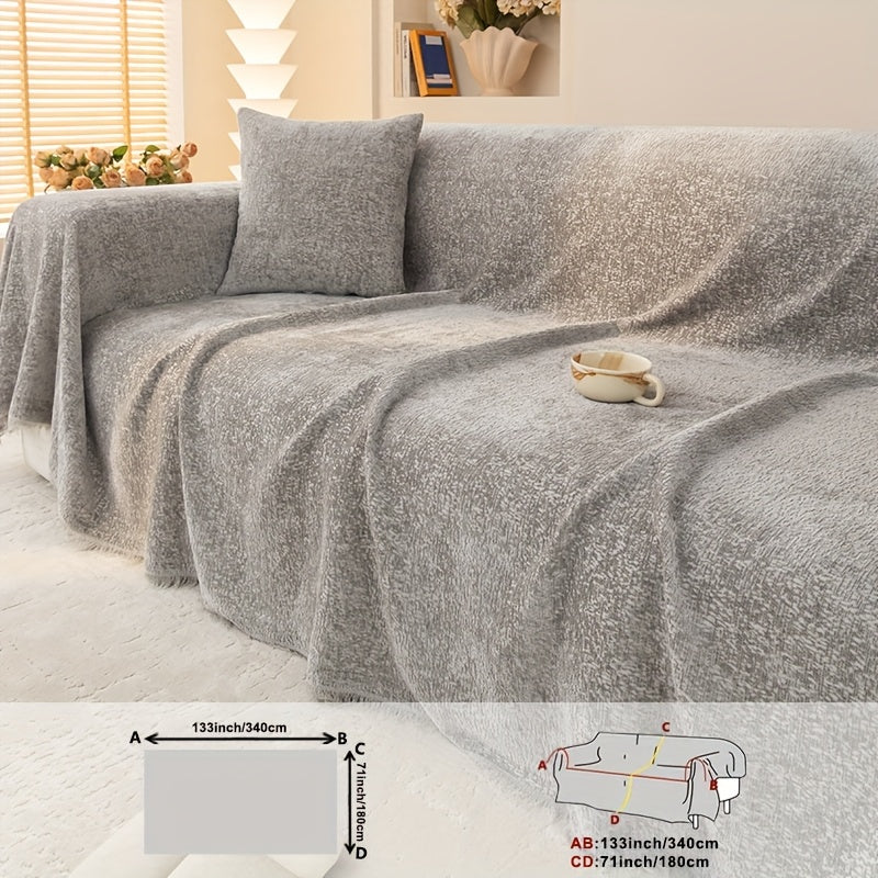 Super Soft Chenille Couch Protector - Durable, Pet-Friendly Solid Slipcover with Fringes for Living Room Decoration
