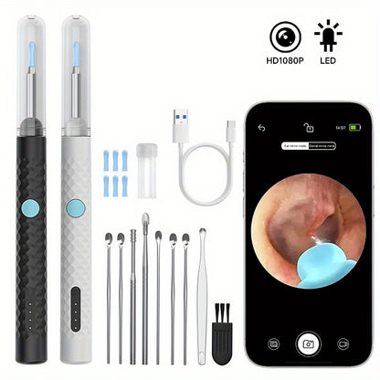 Ear Cleaning Camera Kit 1080P HD Rechargeable Lithium Battery – 6 Ear Spoons, Ear Tweezers, Visual Ear Wax Removal Tool Compatible with All Smartphones for Adults Safe Home Ear Care
