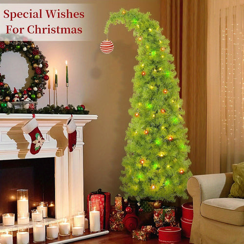 6FT Flexible Christmas Tree with Christmas Skirt and Ball, Artificial Christmas Tree Stand and Unique Christmas Tree Decorations, Christmas Decorations for Home Office Party Decoration