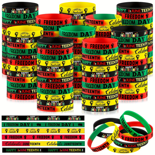 Gift for Her/Him 120pcs Happy Juneteenth Day Party Favors Juneteenth Bracelets Black Freedom Day Wristbands 1865 Black American Independence Bracelets for Adults Party Packs(Classic Style)