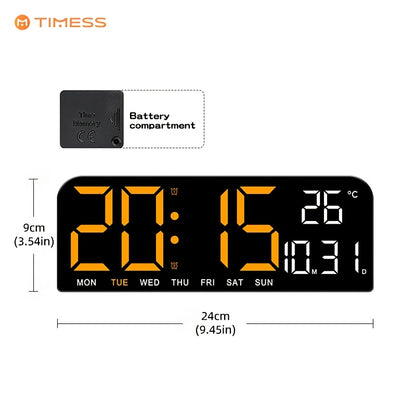 TIMESS Large Digital Alarm Wall Clock, Large LED/dual Alarm/brightness Adjustment/date/daylight Saving Time/temperature/12/24 Hour Switch, Suitable for Living Room, Bedroom, Office Decoration Gifts, Suitable for Students During The Back-to-school