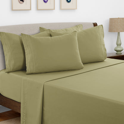 Lux Decor 6 Pieces Solid Bed Sheets Set - Modern Soft Comfortable Bedding Set, Hotel Luxury Skin Friendly Cooling Sheets & Embroidered Pillowcases Without Filler - All Seasons Bed Sheet with 16 Inches deep Pocket, Breathable Skin Friendly & Cooling Sheets