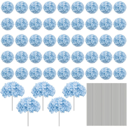Artificial Hydrangea Flowers with Stems 72Pcs Fake Silk Hydrangea Flower Heads Bulk for Wedding Centerpieces Home Party Table Vase Decor Blue Purple Pink Champagne
