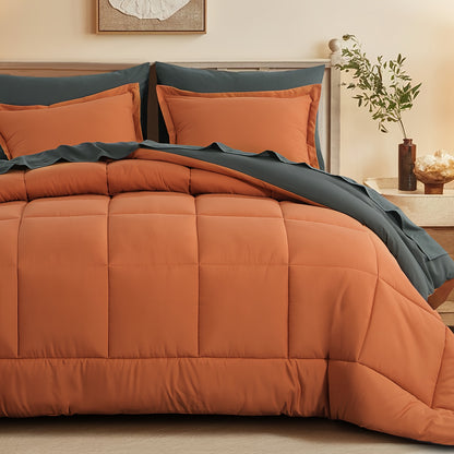 7pcs Comforter Set-Luxury Soft Fluffy Bedding With 1 Comforter, 1 Fitted Sheet, 1 Flat Sheet, And 4 Pillowcases & Pillow Cover-All Season Quilte Set Queen, Hypoallergenic, Breathable, Easy Care, Valentine'S Day Bed In A Bag, Gifts For Her