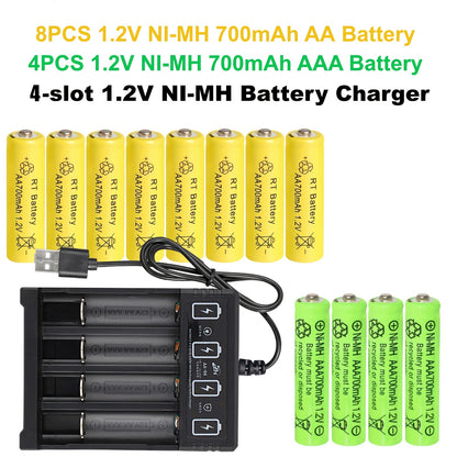Rechargeable Batteries AA AAA Ni-MH 1.2V 700mAh with Charger Recharge Up to 500 Times for Remote Control Mouse Flashlight Camping Light Clock Multiple Pack Options