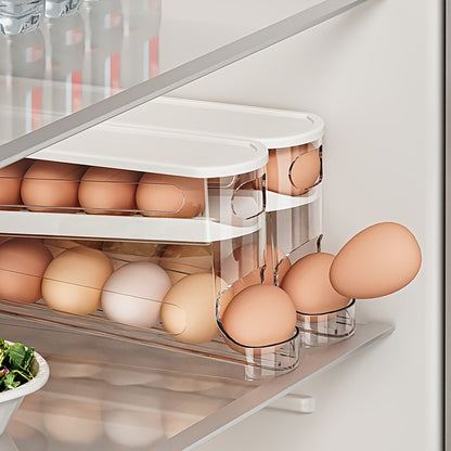 Double-layer Rolling Egg Dispenser - Automatic Space-saving Refrigerator and Cabinet Storage, Keeping Eggs Fresh, Perfect for Kitchen Finishing