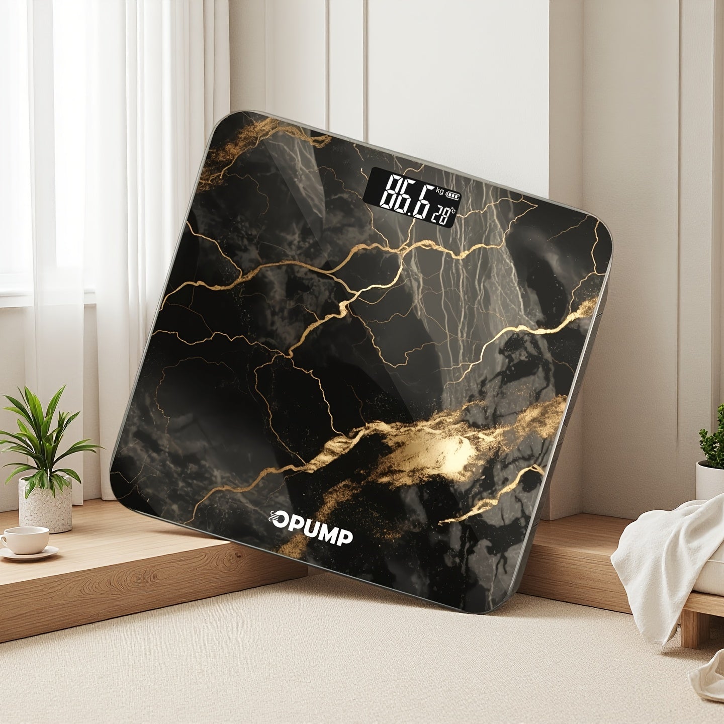 OPUMP Bathroom Scale 400lb – Highly Accurate Digital Body Weight Scale with Backlit LED Display, Batteries Included, Measures up to 400lb/180kg, Multiple Colors – Black Marble, Bronze, Sapphire & More