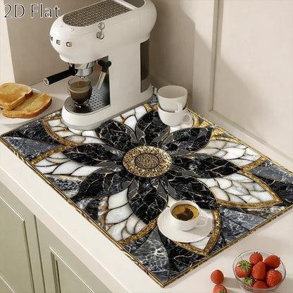Luxury Black Golden for Lotus Marble Pattern Stove Protector Mat, Heat Resistant, Wear Resistant, Dirt Resistant, Durable, Easy to Clean, Reusable, Suitable for Gas Stove, Glass Cooktop, Induction Cooker, Oven, Washing Machine and Dryer Top