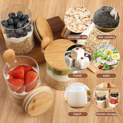 4/8pcs Local Warehouse 16oz Overnight Oats Glass Jar with Lid, Oatmeal Cup with Spoon, Meal Prep Large Capacity Breakfast Oatmeal Glass Jar Glass Meal Prep Container, Condiment Jar Glass Jar for Storing Oats And Yogurt Perfect Christmas Gift