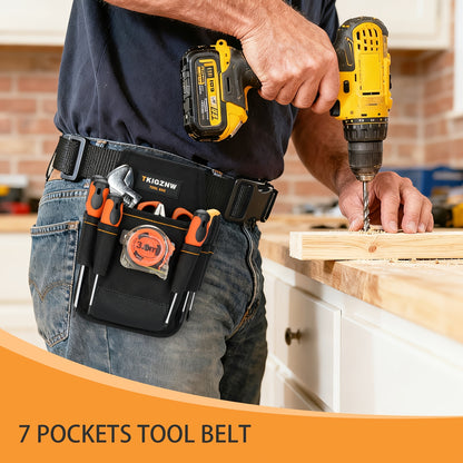 Heavy Duty Tool Bag 7-Pocket PVC Organizer for Mechanics Electricians Multi-Pocket Hand Tool Storage Bag Portable Jobsite Toolbag for Plumbers Contractors DIY