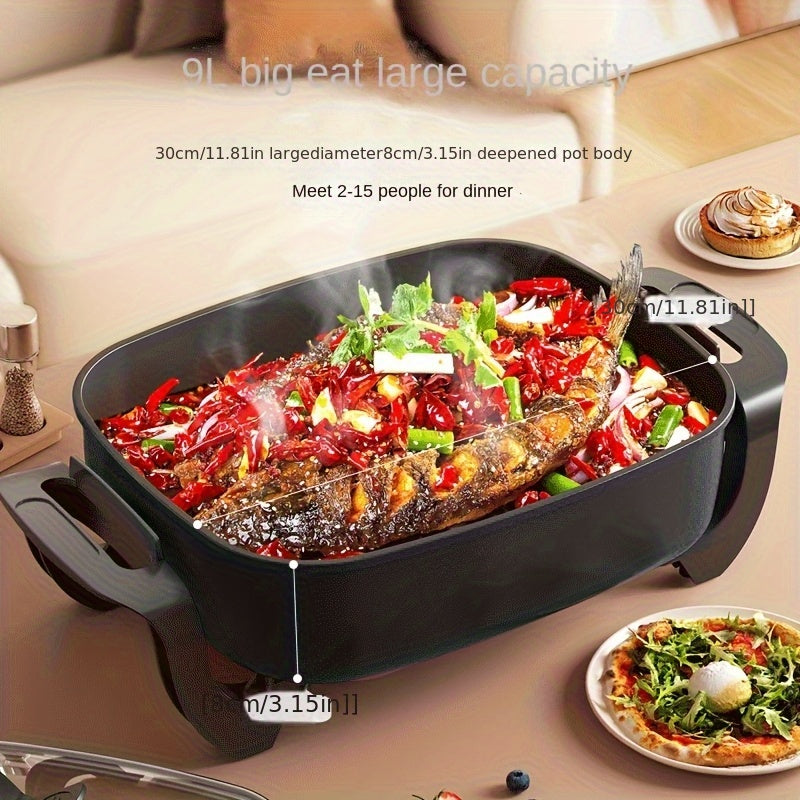 1PC12x12 Inch Non-stick Ceramic Electric Pot, Glass Lid, Aluminum, 1500 W, Adjustable Temperature Controller, for Frying, Baking, Steaming Or Boiling, Easy to Clean, Suitable for Home Use