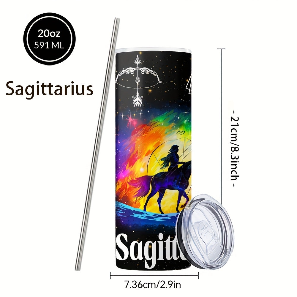 Zodiac Sign Design Coffee Mugs, 304 Stainless Steel Insulated Tumbler with Lid And Straw, Beverage Container & Travel Cup for Hot & Cold Drinks, 20oz Camping Drinkware, Ideal Gift for Birthday, Parties, Holiday, Thanksgiving Day, Halloween, Christmas