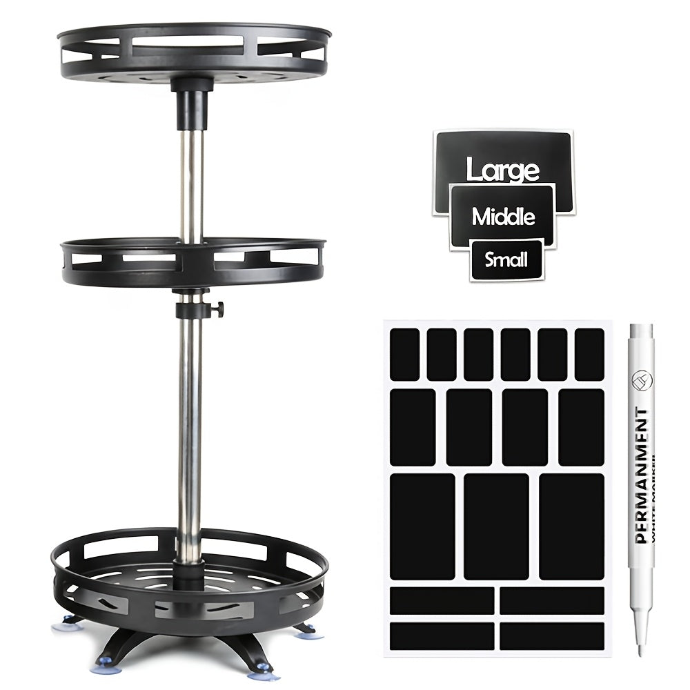 1/2/3 Tier Metal Lazy Susan Turntable Organizer Rotating Spice Storage Rack Organizer for Cabinet, Kitchen, Countertop, Pantry, Cupboard, Medicine Cabinet Revolving Organizer | Suction Cup Feet for Extra Stability| Free Label Paper & Markers|