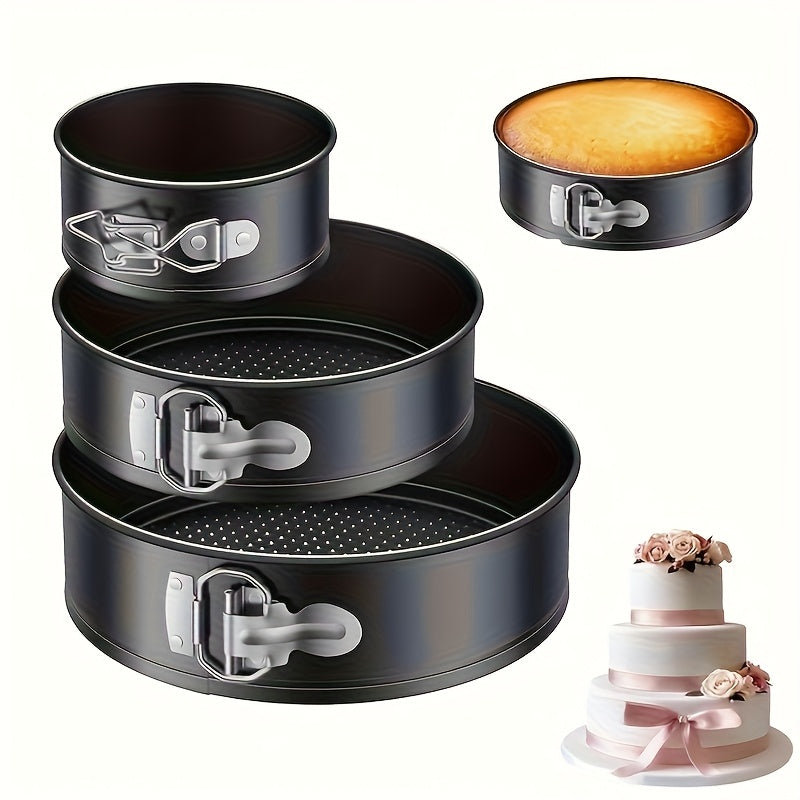 Lockable Base Springform Cake Pan, 3/4 Set. Premium Carbon Steel Non-stick Round Cheesecake Pans for Baking Cheesecakes, Pizzas And Quiches. 4, 7 And 9 Inch Removable Bottom Cake Moulds. (Black).