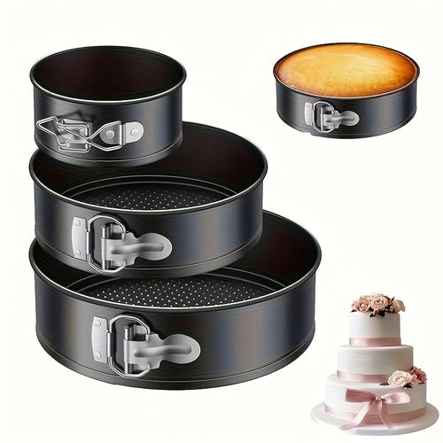 Lockable Base Springform Cake Pan, 3/4 Set. Premium Carbon Steel Non-stick Round Cheesecake Pans for Baking Cheesecakes, Pizzas And Quiches. 4, 7 And 9 Inch Removable Bottom Cake Moulds. (Black).