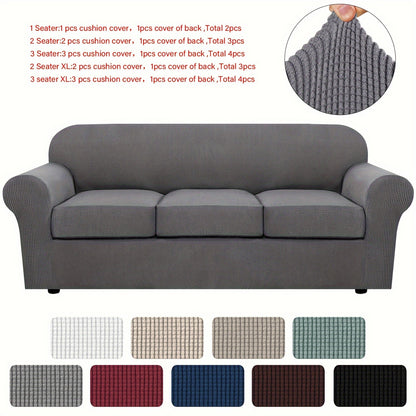 Stretch Sofa Cover Elastic Slipcover Grid Pattern Jacquard Anti-Slip Full Coverage Sofa Protector Machine Washable for 1 2 3 Seater XL Sofa Living Room Bedroom