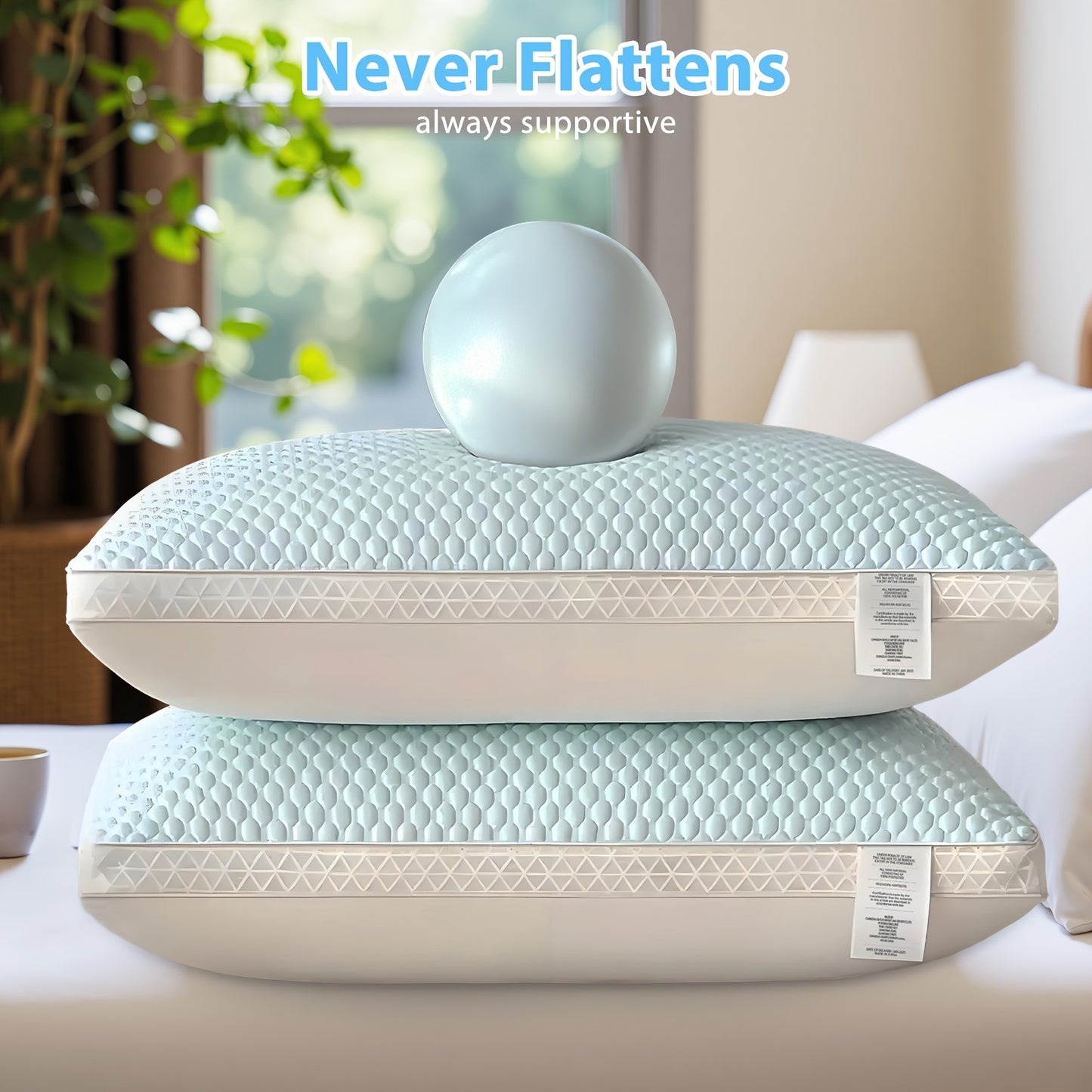 2-Pack Cooling Bed Pillows, Non-Collapsing Soft Support with Neck Support, Breathable & Machine Washable, Bed Pillows for Back & Side Sleepers