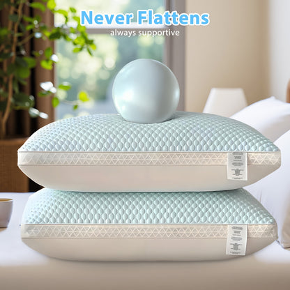 2-Pack Cooling Bed Pillows, Non-Collapsing Soft Support with Neck Support, Breathable & Machine Washable, Bed Pillows for Back & Side Sleepers