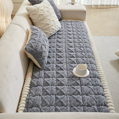 1pc Autumn And Winter Thick Bohemian Style Quilted Sofa Cover with Ruffles, Made Of One-piece Plush Fabric, Machine Washable, Suitable for Anti Slip Protection Of Pets, And Suitable for Decorating Armchairs to 4-seater Segmented Sofas