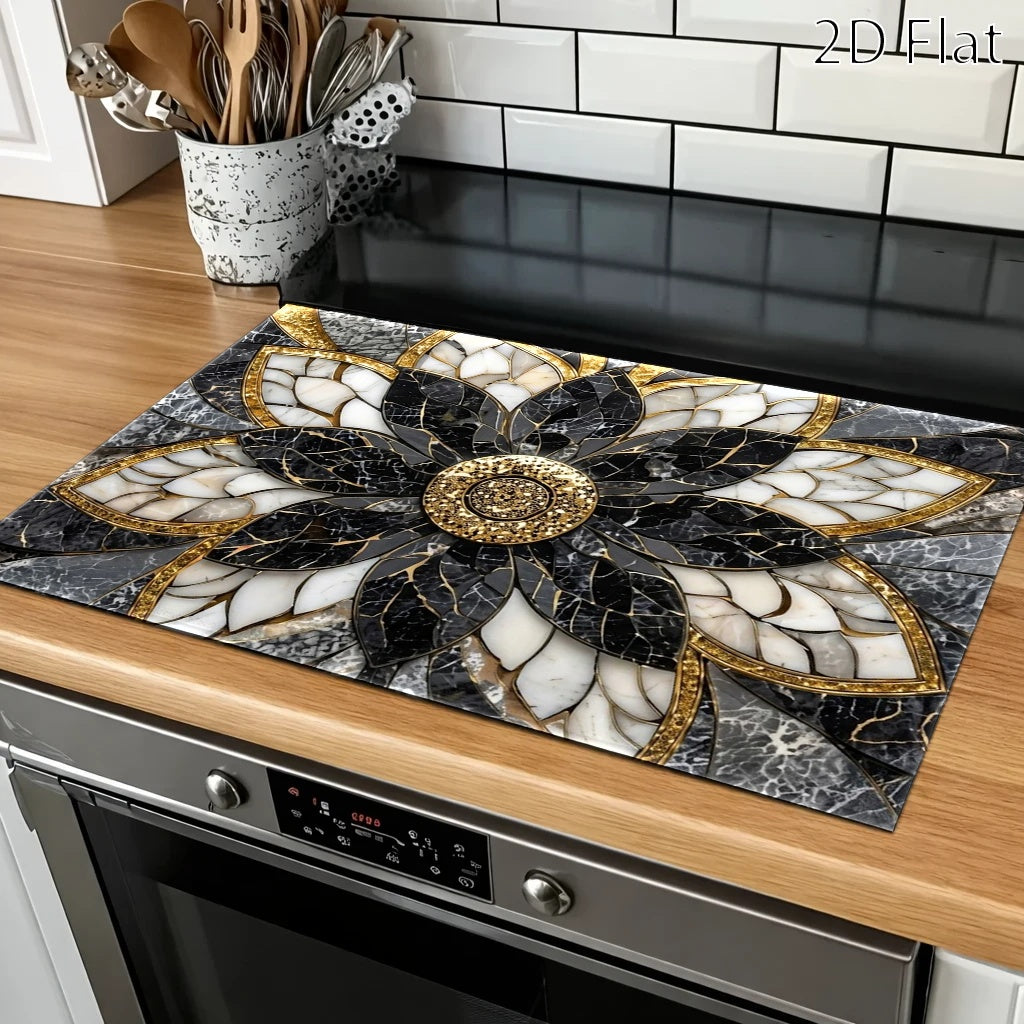 Stove Protector Mat Marble Lotus Pattern | Heat-Resistant Non-Stick Cooktop Cover Pad | Gas Stove, Induction Cooker, Glass Cooktop, Oven & Washer Dryer Top