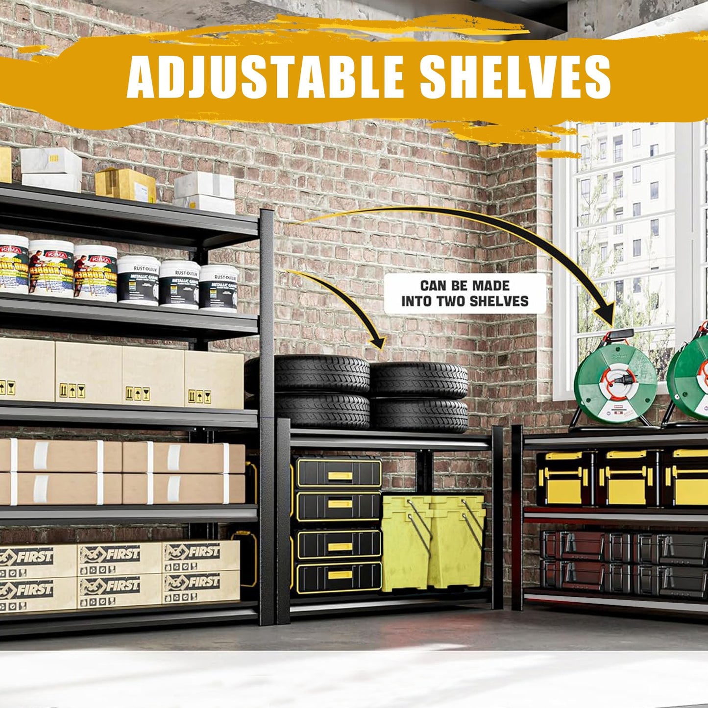 Upgrade 2500LBS Garage Storage Shelves 72" Garage Shelving Double Layer Column Garage Shelves, Adjustable Metal Shelving Commercial Grade Utility Rack for Warehouse, Basement, Kitchen, Pantry, Industrial Shelf, 35.5" W X 16" D X 72" H, Black