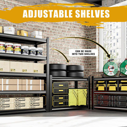 Upgrade 2500LBS Garage Storage Shelves 72" Garage Shelving Double Layer Column Garage Shelves, Adjustable Metal Shelving Commercial Grade Utility Rack for Warehouse, Basement, Kitchen, Pantry, Industrial Shelf, 35.5" W X 16" D X 72" H, Black
