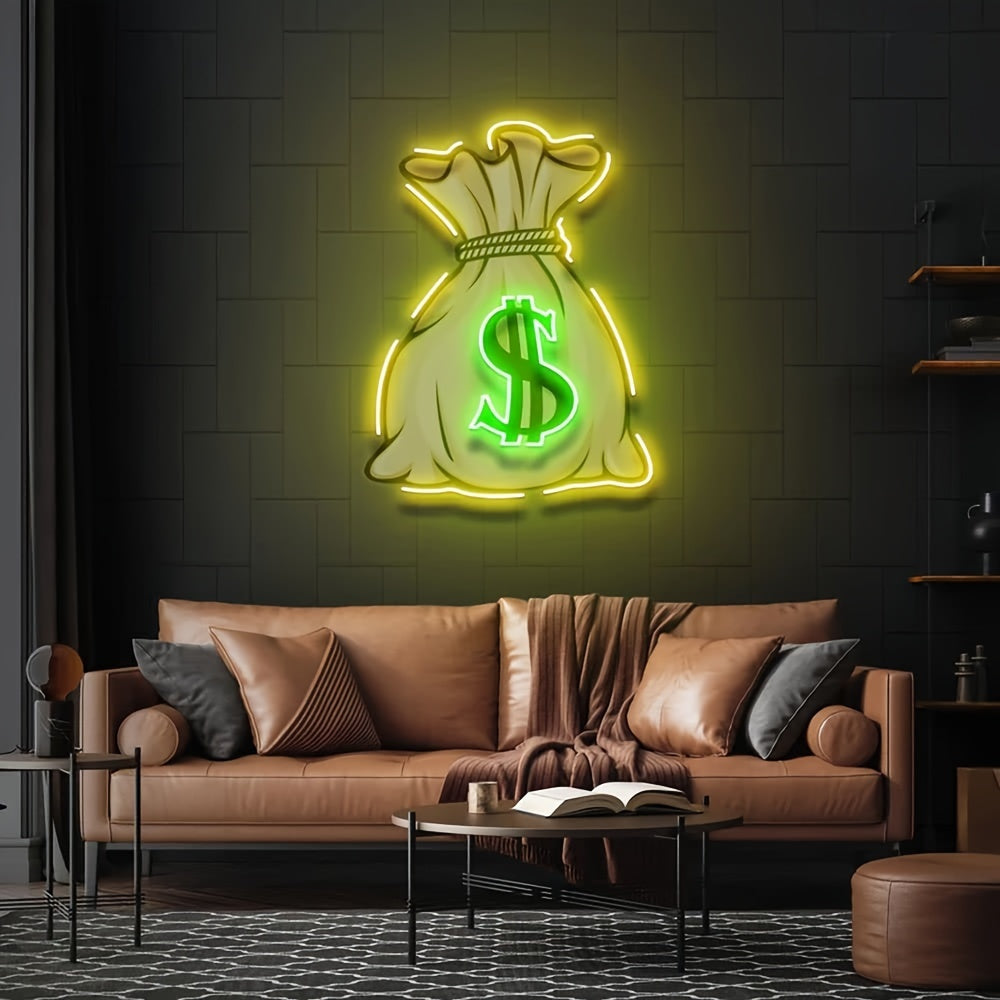 1pc of Neon Sign Featuring a Money Bag, Perfect for Wall Decoration - LED Neon Light for a Man Cave, Powered by USB, Measuring 15.75 X 11.81 inch