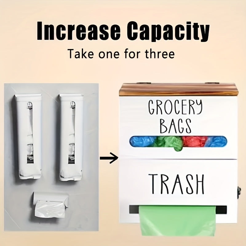 Multifunctional Wooden Trash Bag Dispenser, Easy Install Kitchen Organizer, Multifunctional Hanging Rack, Wooden Trash Bag Roll Holder, Organizing Box for Shopping Bags, Tissues And Necessary, Space Saving Under Sink Organization
