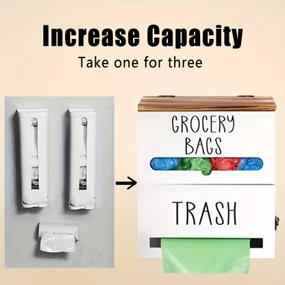 Multifunctional Wooden Trash Bag Dispenser, Easy Install Kitchen Organizer, Multifunctional Hanging Rack, Wooden Trash Bag Roll Holder, Organizing Box for Shopping Bags, Tissues And Necessary, Space Saving Under Sink Organization
