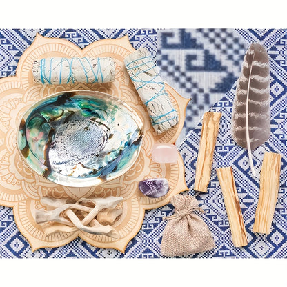 11pcs Sage Kit, Including 2 White Sage, 3 Palo Santo, Abalone Shell with Stand, And Crystal Stones. Perfect Gift Set for Christmas, Thanksgiving, Home & Party Decor,