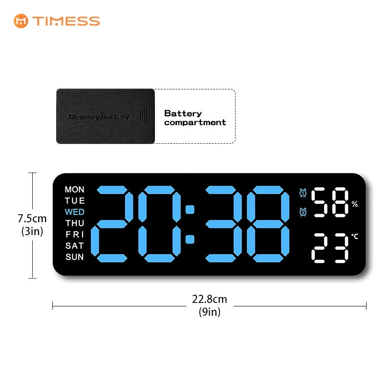 TIMESS Large Digital Alarm Wall Clock, Large LED/dual Alarm/brightness Adjustment/date/daylight Saving Time/temperature/12/24 Hour Switch, Suitable for Living Room, Bedroom, Office Decoration Gifts, Suitable for Students During The Back-to-school