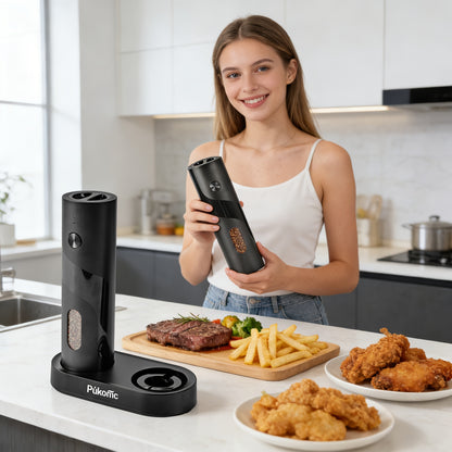 2pcs Electric Pepper Grinder with Rechargeable Base & ABS Motor - Suitable for Peppercorns/Spices, 6 Adjustable Settings, Built-in LED Light, Detachable for Cleaning, Charging Station with Brush & Manual Included