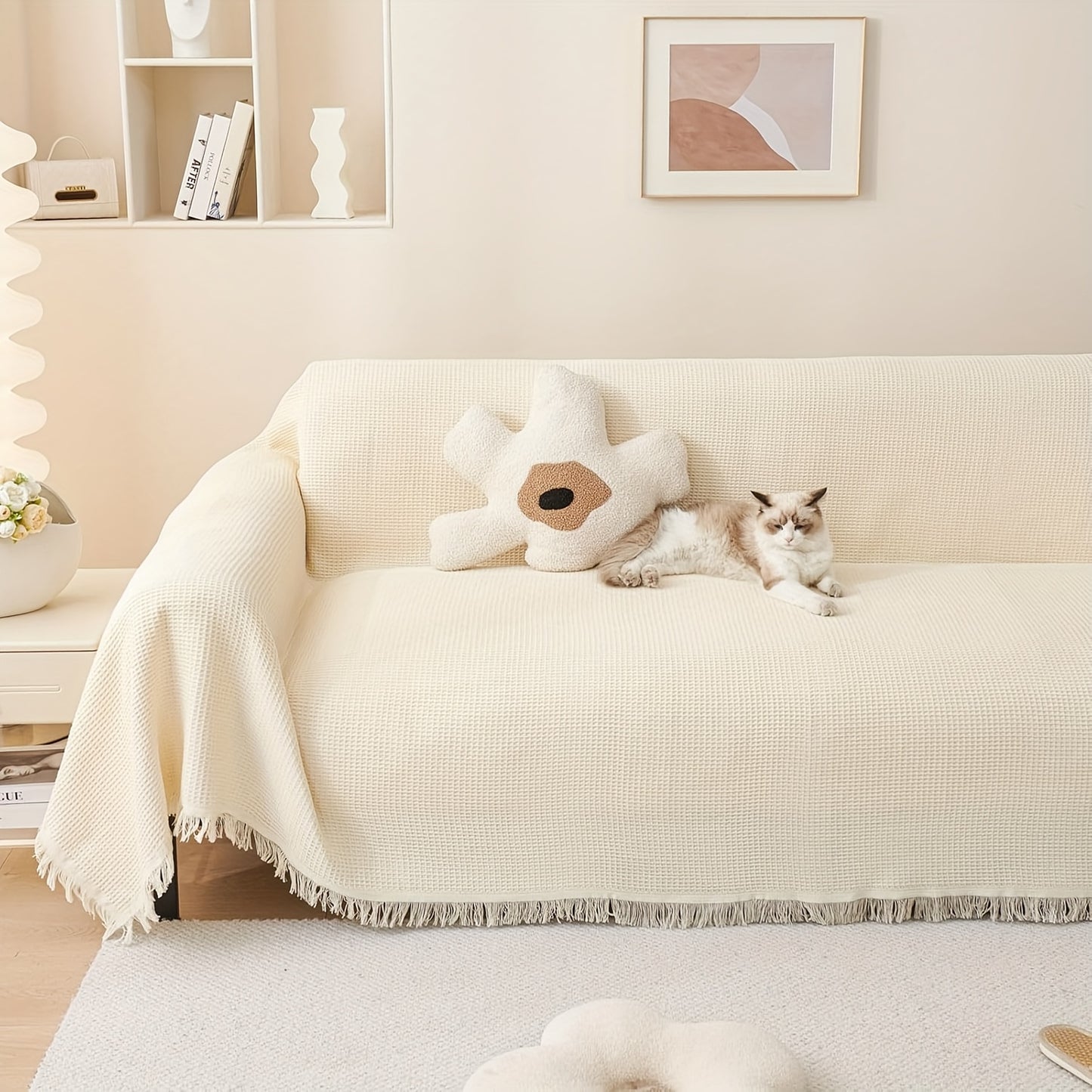 Tassel Sofa Throw Cover, Scratch-Resistant Sofa Cover, Multifunctional Breathable Sofa Slipcovers, Easy And Fashionable Couch Covers, Settee Cover for All Seasons