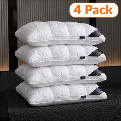 Luxury 5-Star Hotel Quality Pillow - Deep Sleep Neck Support, No Collapse All-Season Use, Machine Washable White Satin, Soft Polyester Fiber, Zipper Closure, Modern Design for Home & Hotel Use, Hotel Pillow, Sleek Pillow, Durable Pillow, Pillow For Sleepi