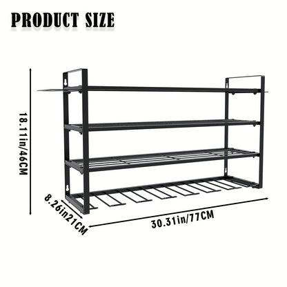 Wall Mount Power Tool Storage Rack, Heavy-Duty 150 Lb Steel 3-Tier & 4-Tier Garage Tool Organizer with 7 Bit Holders – Workshop Shed Basement Wall Storage