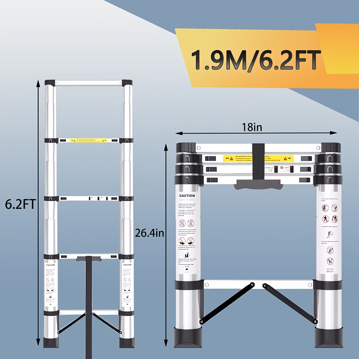 Telescoping Extension Ladder, Heavy-Duty Metal Extension Ladder, 330 Lbs Load Capacity, Easy to Install And Store, Multi-Purpose Folding Telescopic Ladder Can Be Used for Roof Repair, Household Moving And Outdoor Work