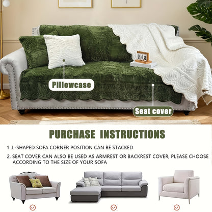 Thickened Quilted Machine Washable Sofa Cushion, Faux Rabbit Fur Comfort Warm Non-slip Plush Sofa Cover, Breathable And Comfortable Pet-friendly For Bedroom, Office, Living Room, Easter Home Decoration