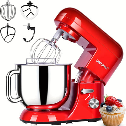 CHEFTRONIC Electric Stand Mixer, 7QT 650W 6Speeds Tilt-Head Dough Mixers, Bread Mixer with Dough Hook, Whisk, 2Beaters, Splash Guard for Baking Bread, Cake, Cooky, Pizza, Muffin, Salad And More - SilverSPU:88895