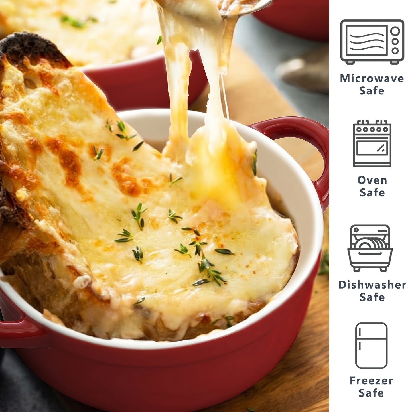 Set of 4 Mini Cocotte - 12Oz Ceramic Casserole Dishes - Kitchen Casserole Sets Featuring Handles And Lids - Small Baking Ramekins - Safe for Oven, Microwave & Dishwasher - Red