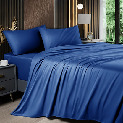 4pcs 2200TC Cooling Bamboo Bed Sheet Set Summer Chill Collection-16" Deep Pocket - Silky Soft Luxury Bedding W/ Flat Sheet, Fitted Sheet & Pillowcases (Beat The Hea Stay Cool All Night) Queen Size Sheet Set Breathable Sheets Sets Queen Size Gifts