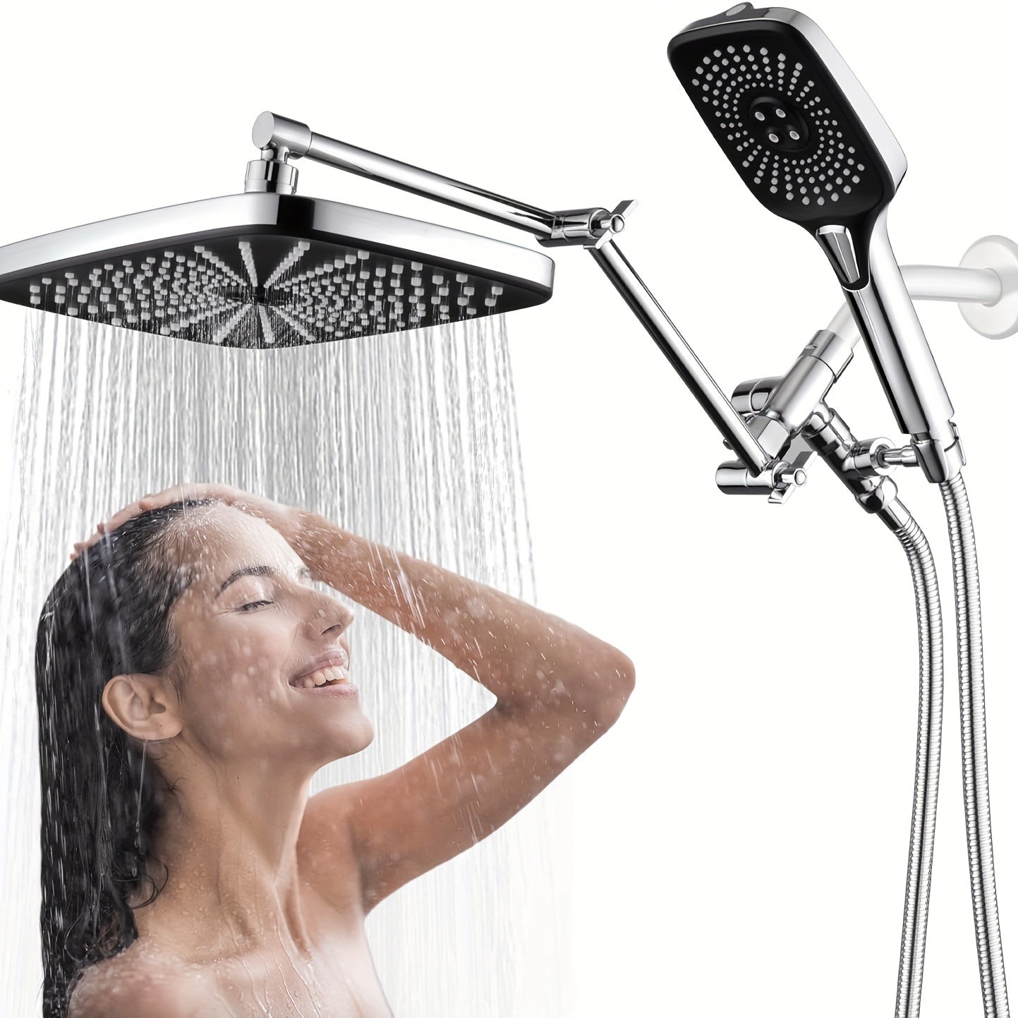 Shower Head with Handheld, 12 Inch Rain/Rainfall Shower Head Combo High Pressure with 4 Function Handheld Shower Head, 3-Way Diverter, 2-Stage Extension Arm And 71' Hose for Shower Use Solely For shower use solely